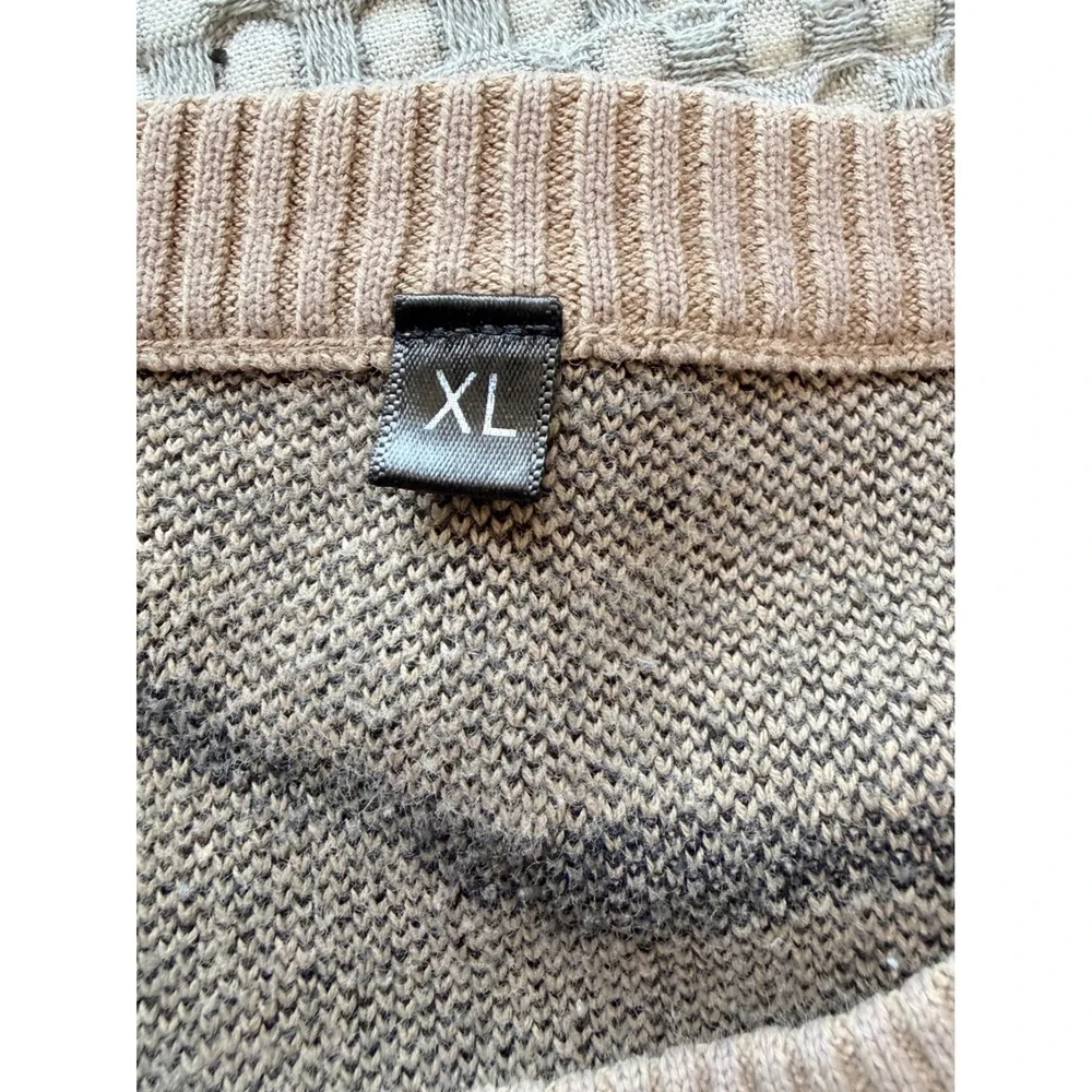 Cat Graphic Knit Sweater Tan Oversized Crewneck Feline Print XL Y2K Quirky